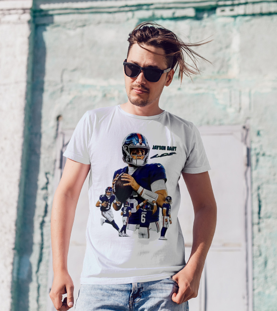 Jaxson Dart New York Giants NFL Football Signature Quarterback Action T-Shirt