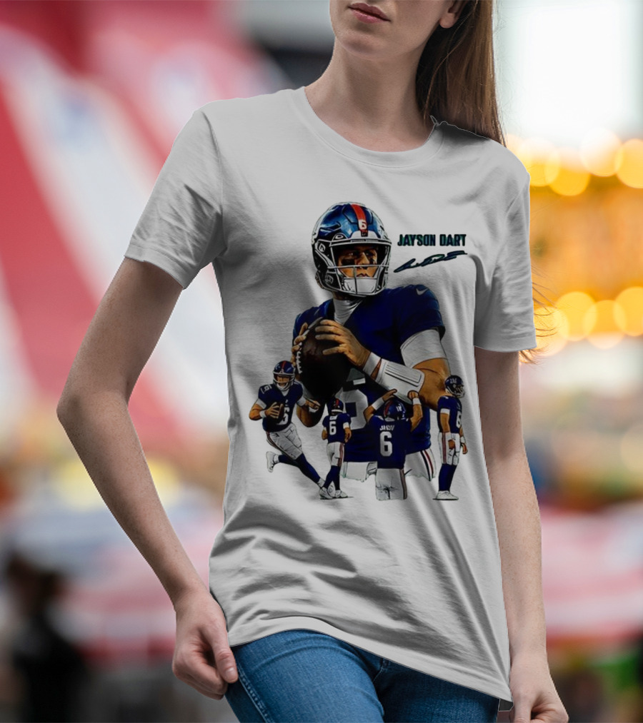 Jaxson Dart New York Giants NFL Football Signature Quarterback Action T-Shirt