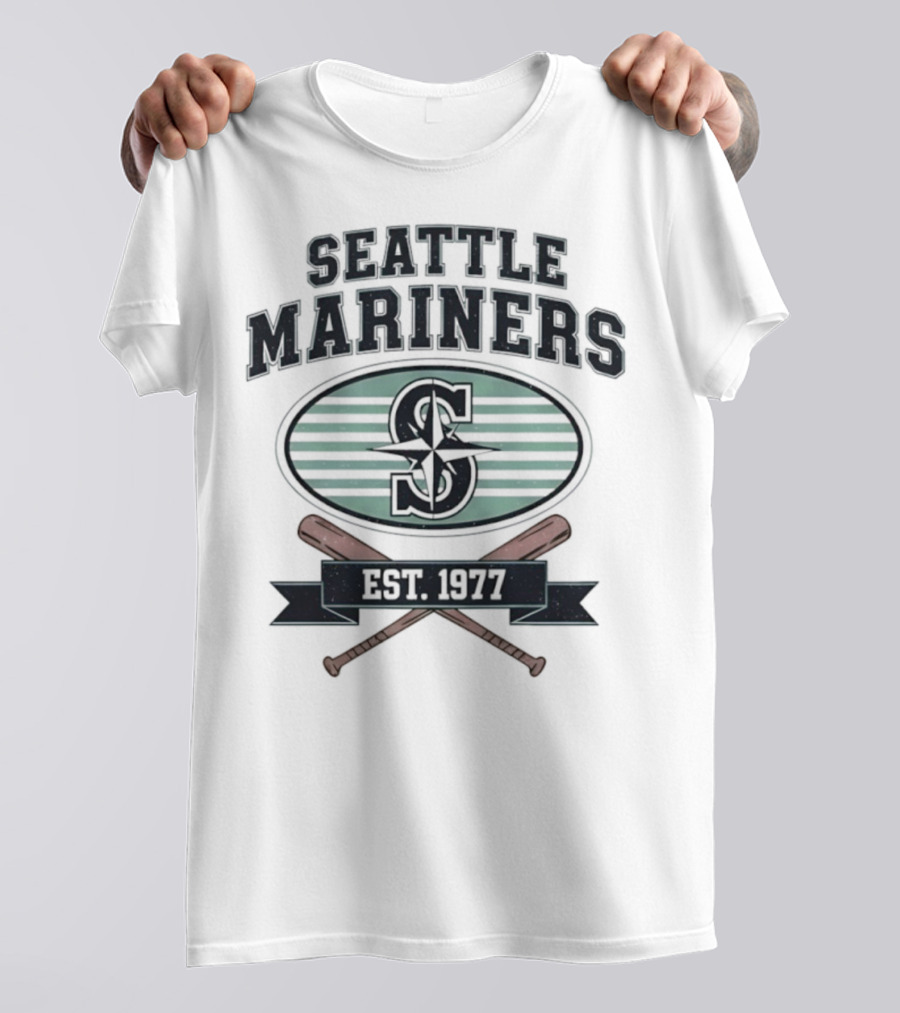 Seattle Mariners Baseball Est 1977 Logo And Crossed Bats T-Shirt
