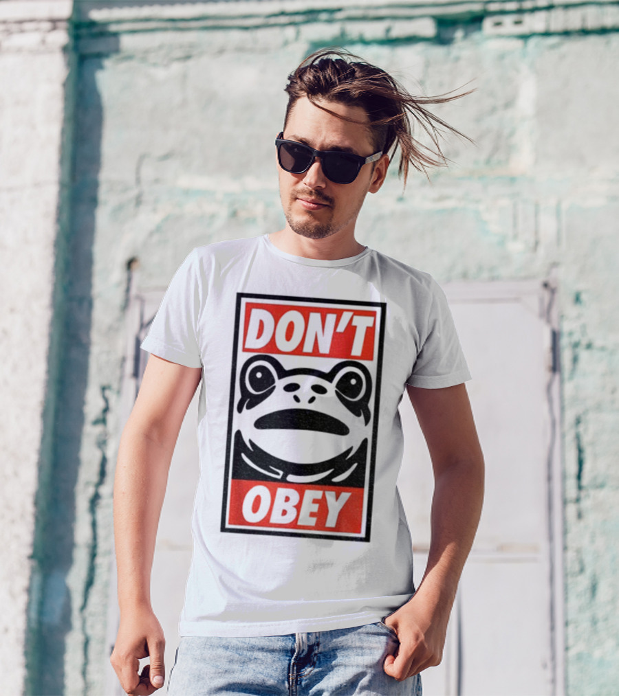 Portland Frog Don't Obey Red Black Text T-Shirt