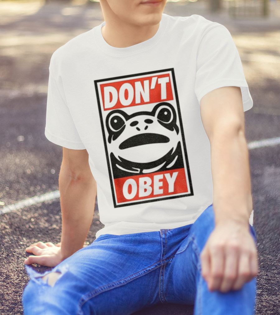 Portland Frog Don't Obey Red Black Text T-Shirt