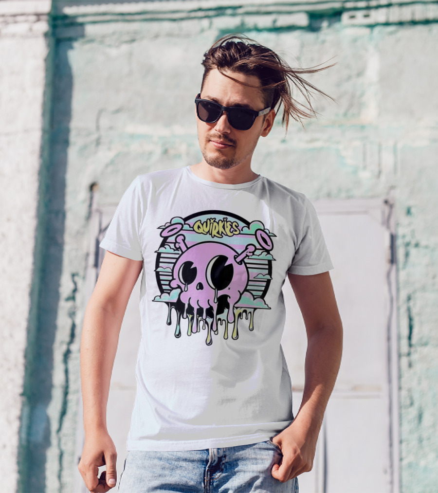 Quirkies Melting Skull With Two Crossbones Vintage Pastel Clouds T-Shirt
