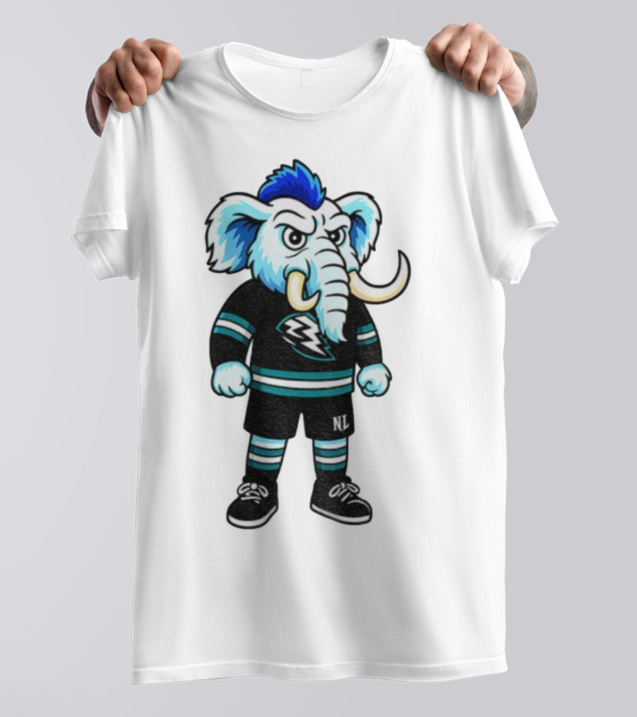 Tusky Utah Mammoth NHL Mascot Cartoon Lightning Logo T-Shirt