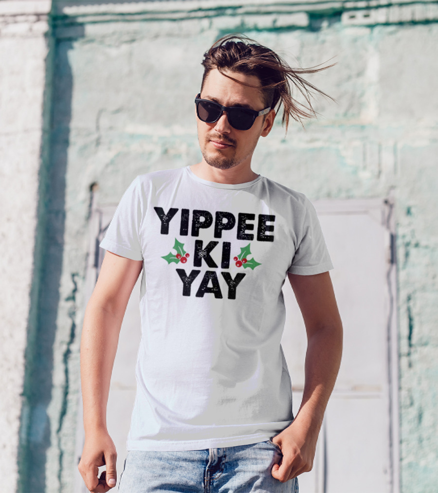 Yippee Ki Yay Merry Christmas Holly Theme T-Shirt