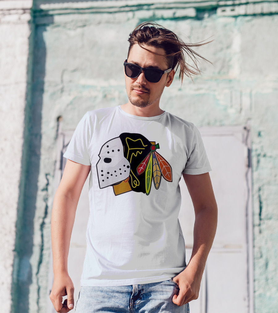 Chicago Blackhawks Hockey Mask Team Colors T-Shirt