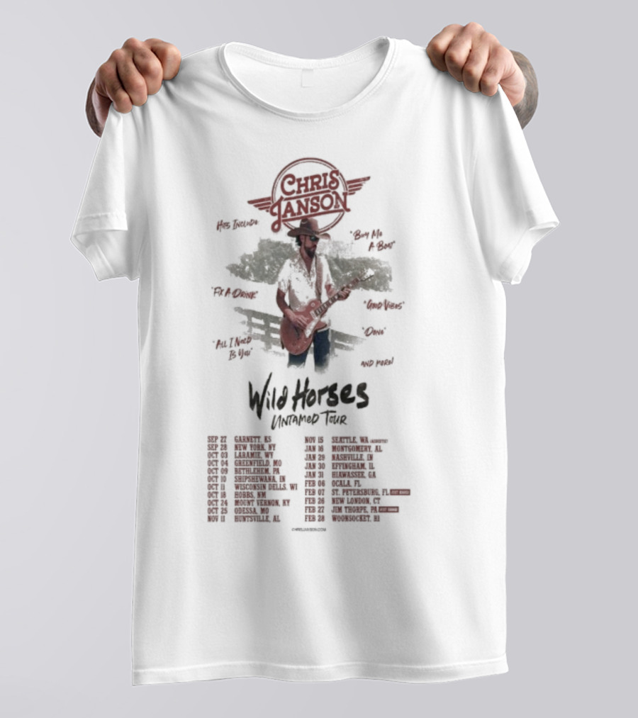 Chris Janson 2025-2026 Wild Horses Untamed Tour Dates T-Shirt