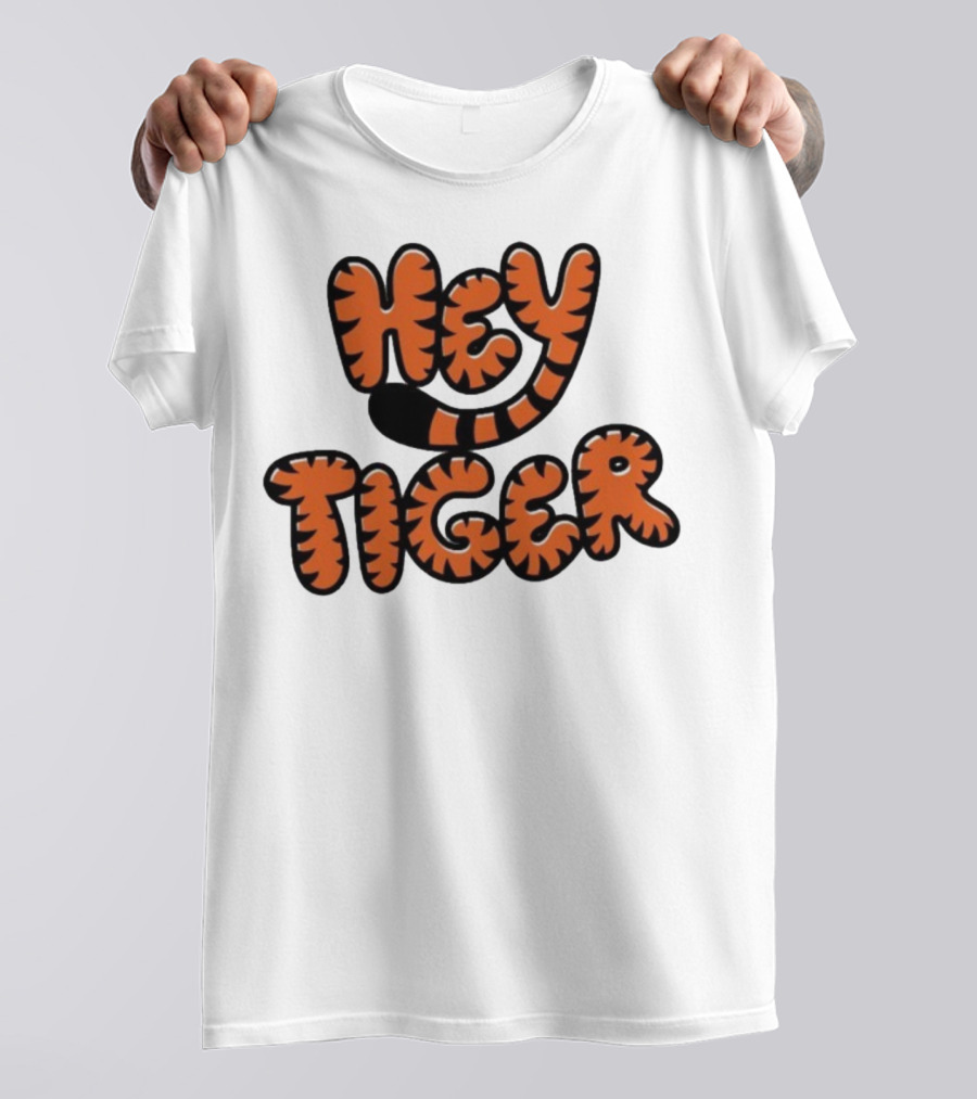 Cincinnati Bengals Hey Tiger Striped Bubble Letter Tiger Tail Pattern T-Shirt