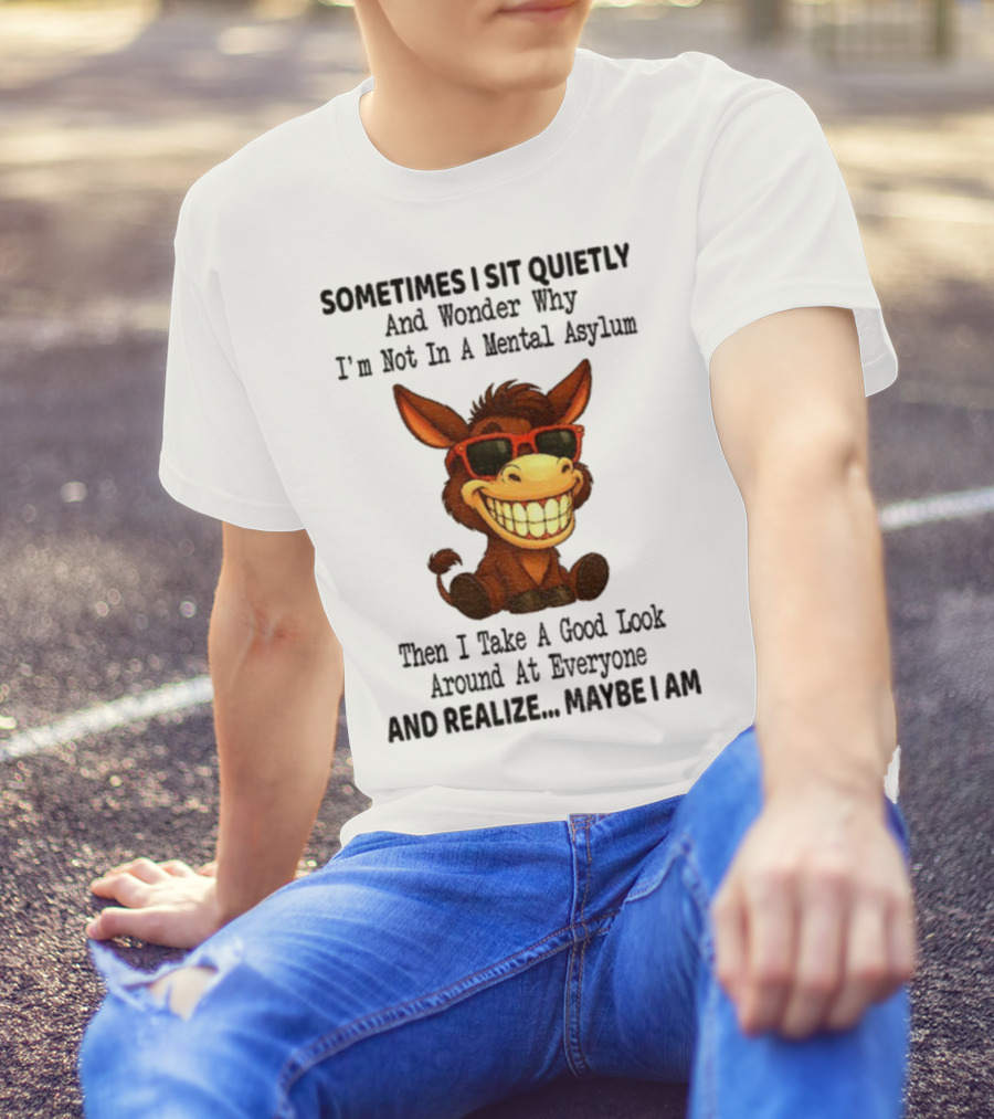 Sometimes I Sit Quietly And Wonder Why I'm Not In A Mental Asylum Then I Take A Good Look Around At Everyone And Realize Maybe I Am Donkey Meme T-Shirt