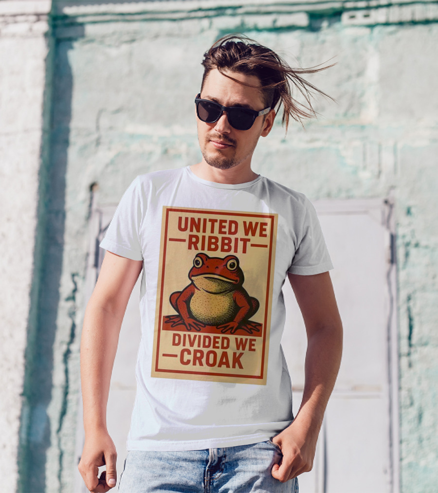 United We Ribbit Divided We Croak Frog Speaking Teamwork Message T-Shirt