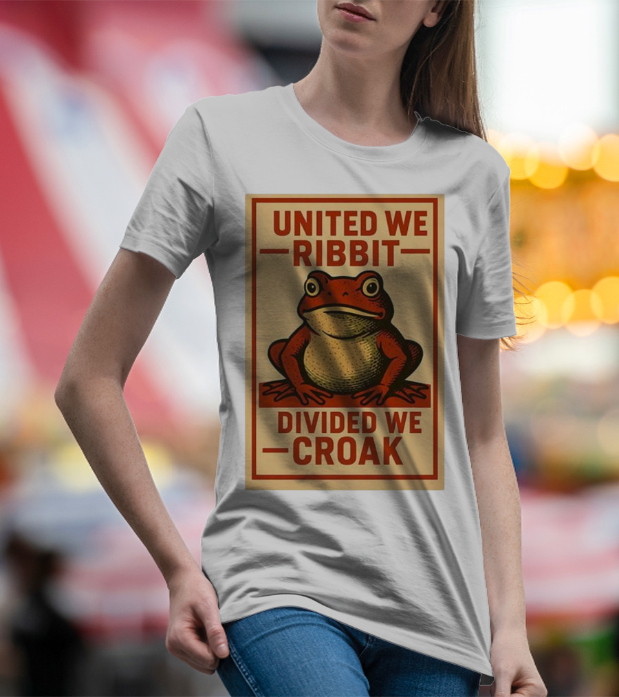 United We Ribbit Divided We Croak Frog Speaking Teamwork Message T-Shirt