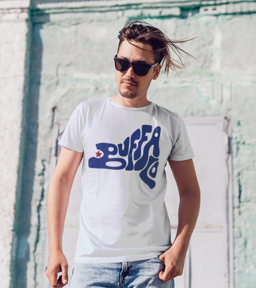 Funky Buffalo Retro Psychedelic Typography With Red Star T-Shirt