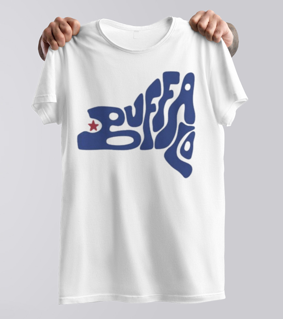 Funky Buffalo Retro Psychedelic Typography With Red Star T-Shirt