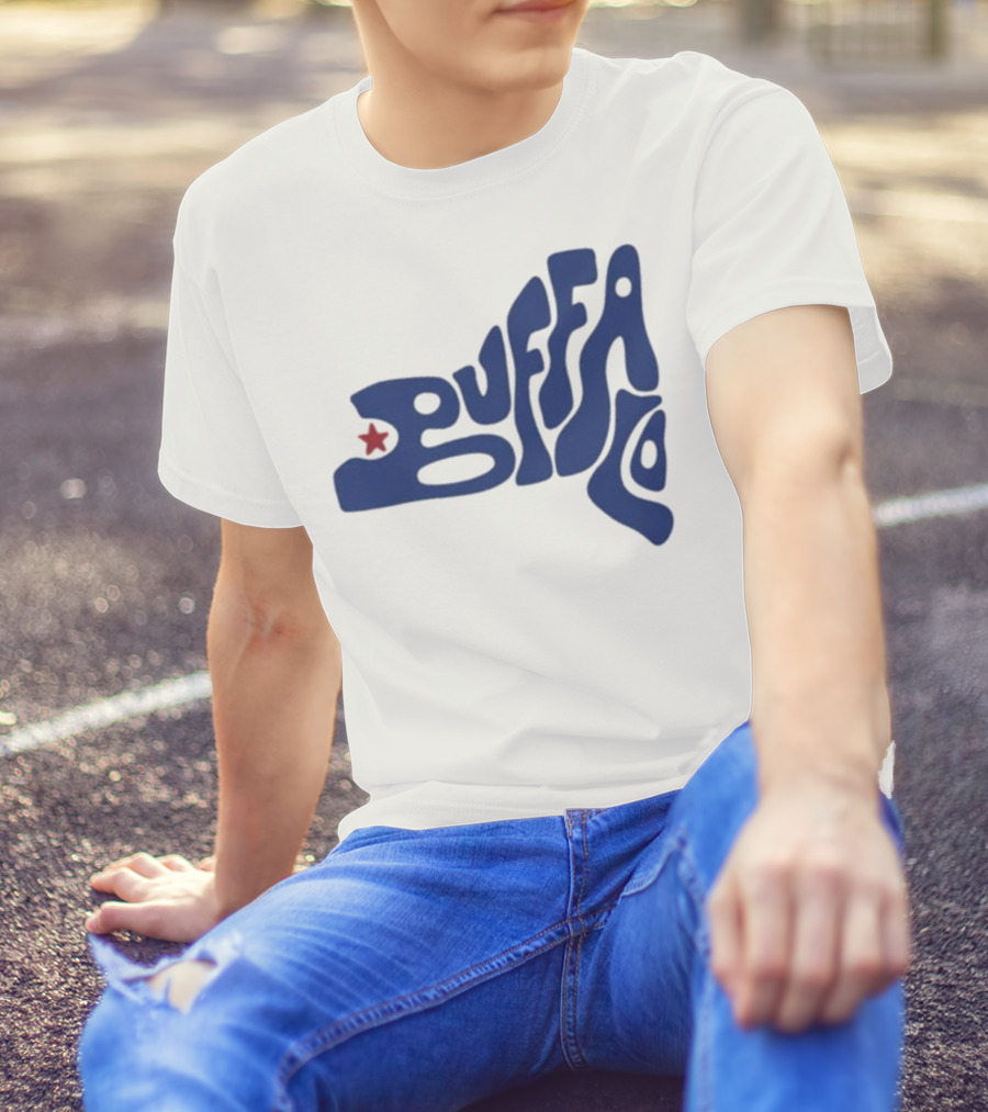 Funky Buffalo Retro Psychedelic Typography With Red Star T-Shirt