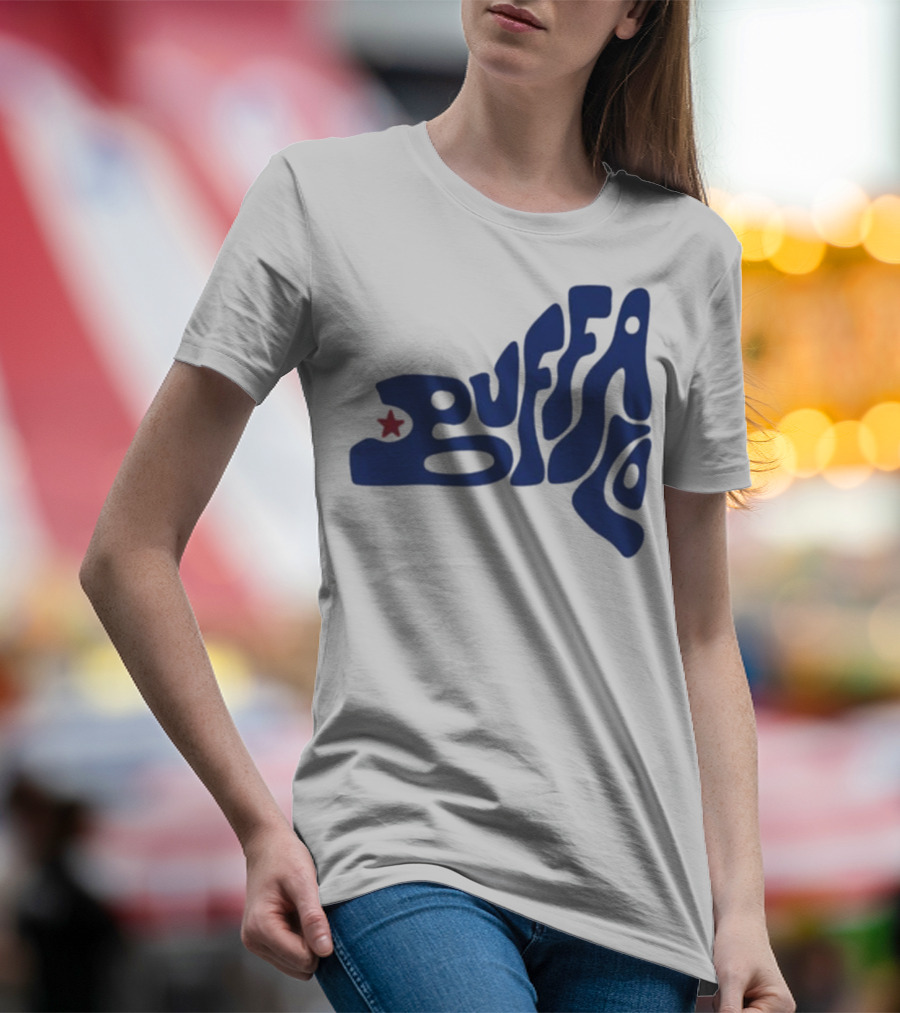 Funky Buffalo Retro Psychedelic Typography With Red Star T-Shirt