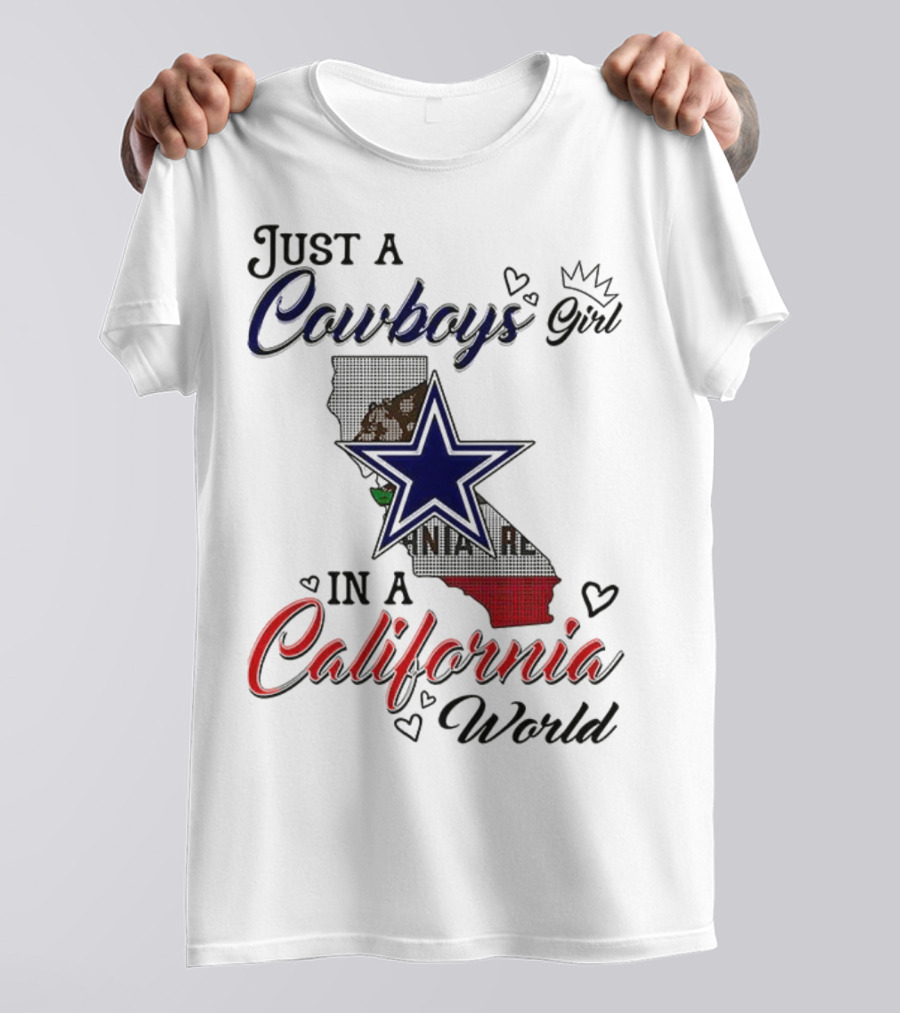 Cowboys Girl In A California World With Star And Map Outline T-Shirt