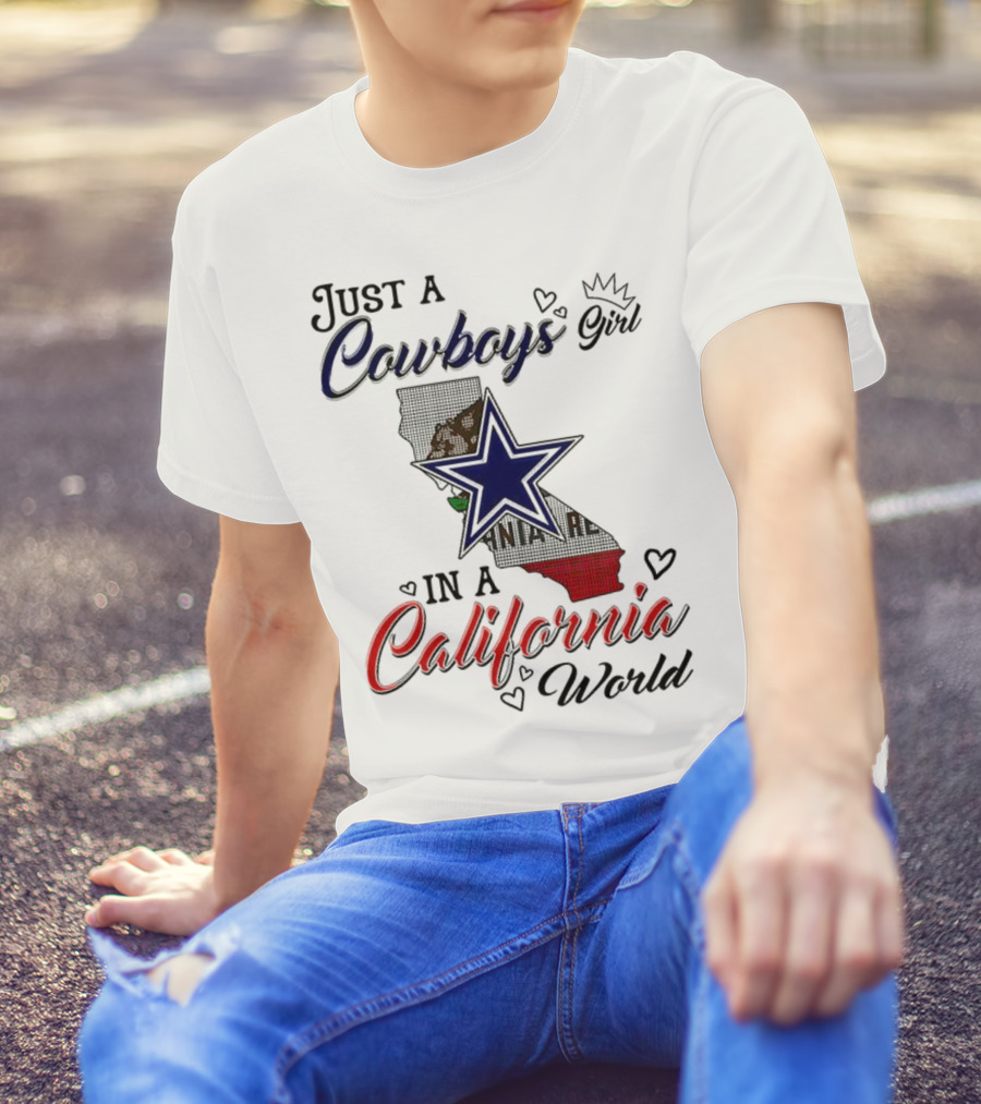 Cowboys Girl In A California World With Star And Map Outline T-Shirt