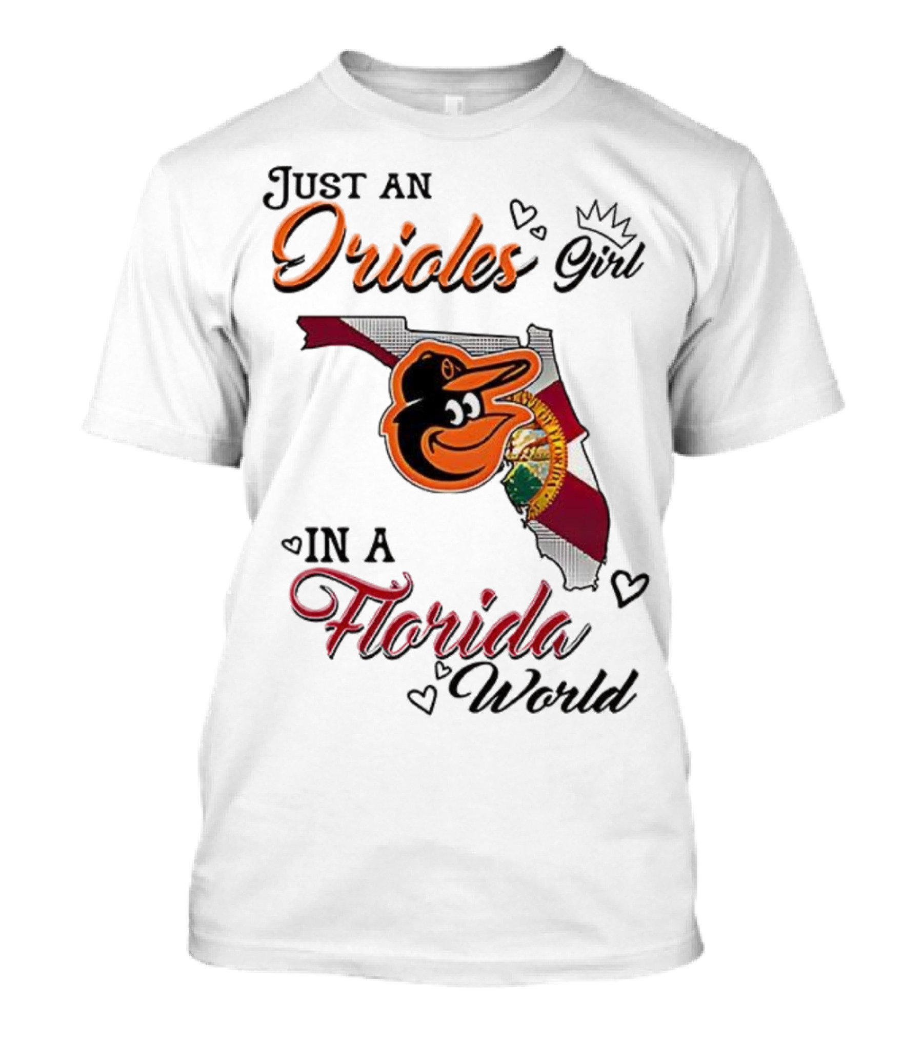 Baltimore Orioles Fan In Florida With State Flag And Mascot T-Shirt