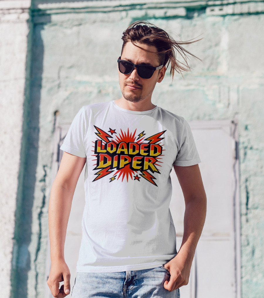 Loaded Diper Band Logo Comic Book Style Explosion Graphic T-Shirt