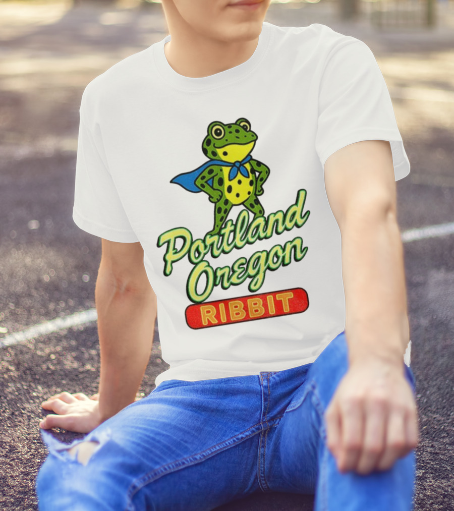 Portland Oregon Ribbit Frog Superhero Retro Style T-Shirt