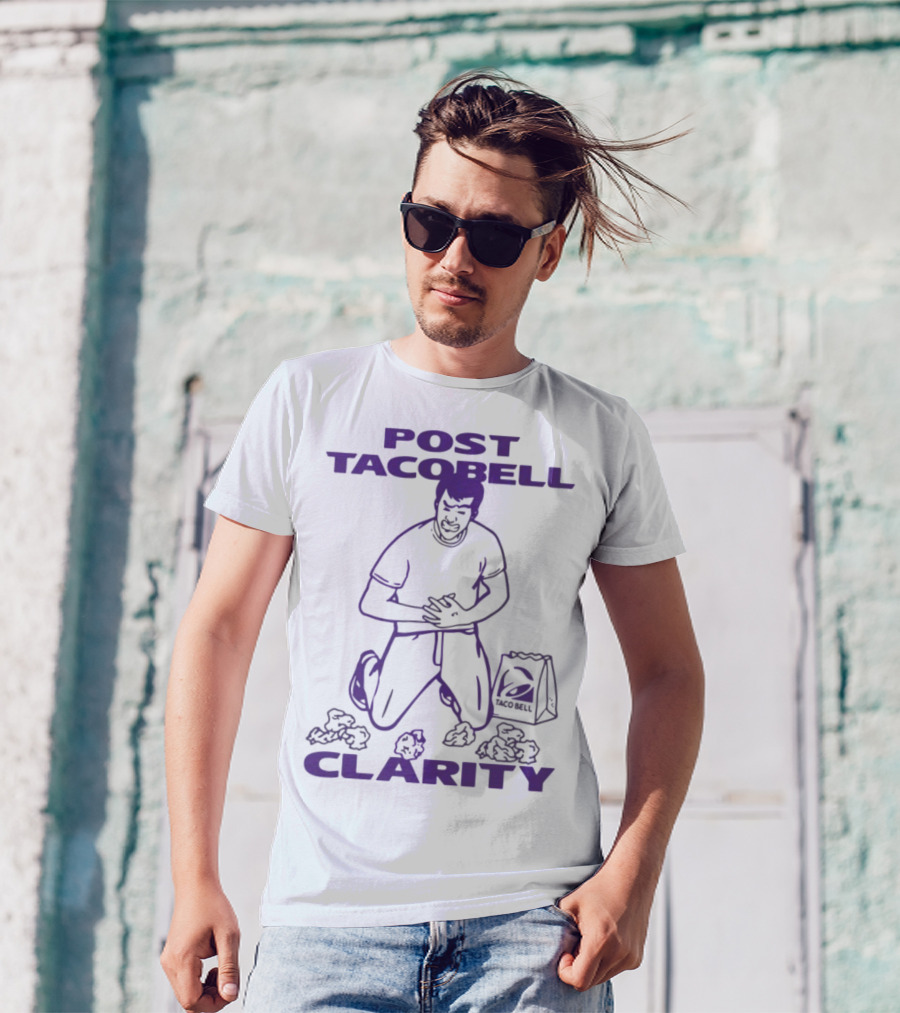 Post Taco Bell Clarity Funny Kneeling Figure With Taco Bell Bag T-Shirt