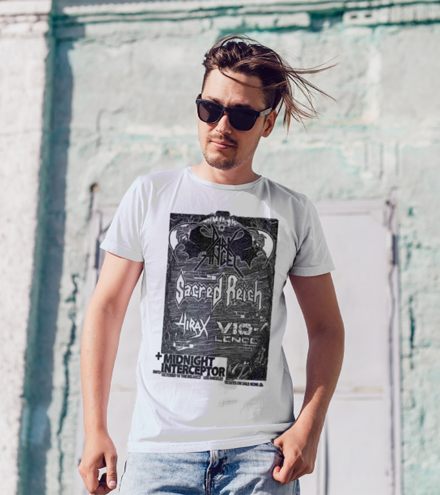 Dark Angel Sacred Reich Hirax Vio-Lence Midnight Interceptor The Belasco Los Angeles October 16 2025 T-Shirt