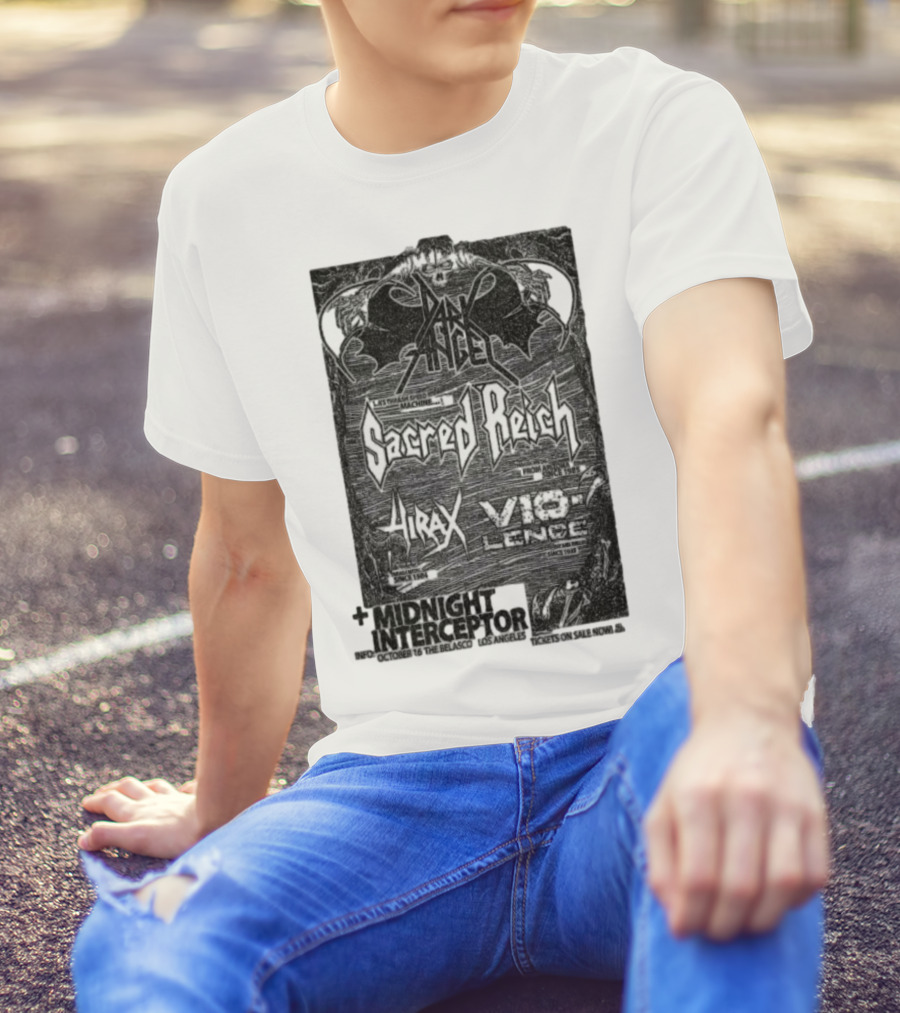Dark Angel Sacred Reich Hirax Vio-Lence Midnight Interceptor The Belasco Los Angeles October 16 2025 T-Shirt