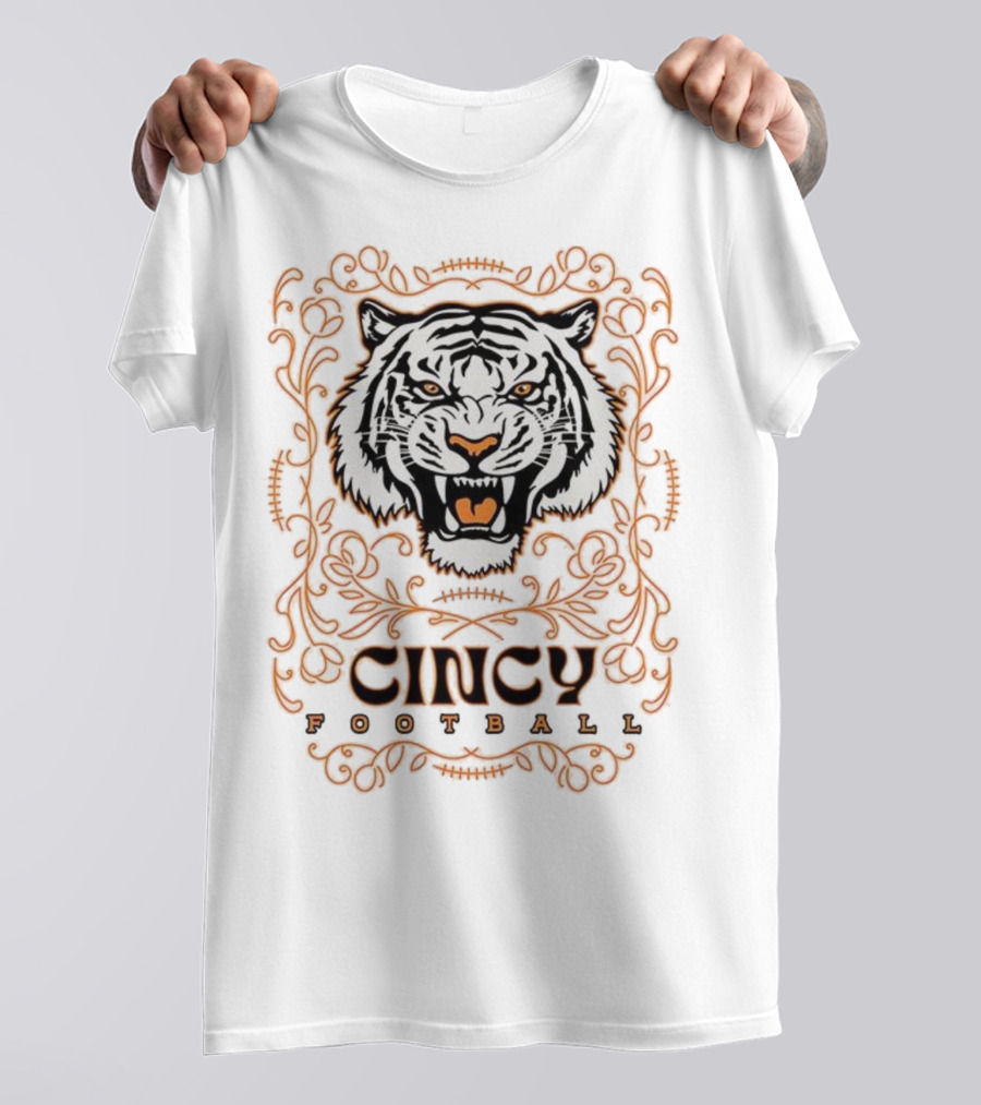 Cincy Football Tiger Roaring Face Frame T-Shirt