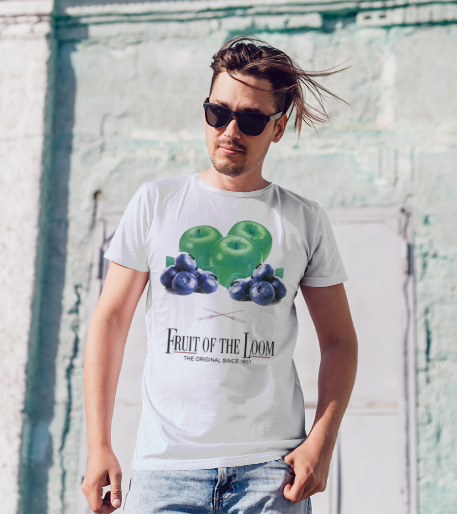 Fruit Of The Loom Original Since 1851 Green Apples Blueberries T-Shirt