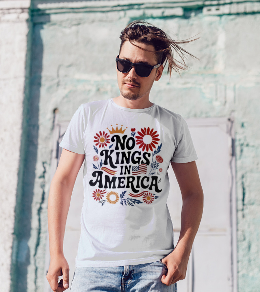 No King In America Floral American Flag 4th Of July No Kings T-Shirt