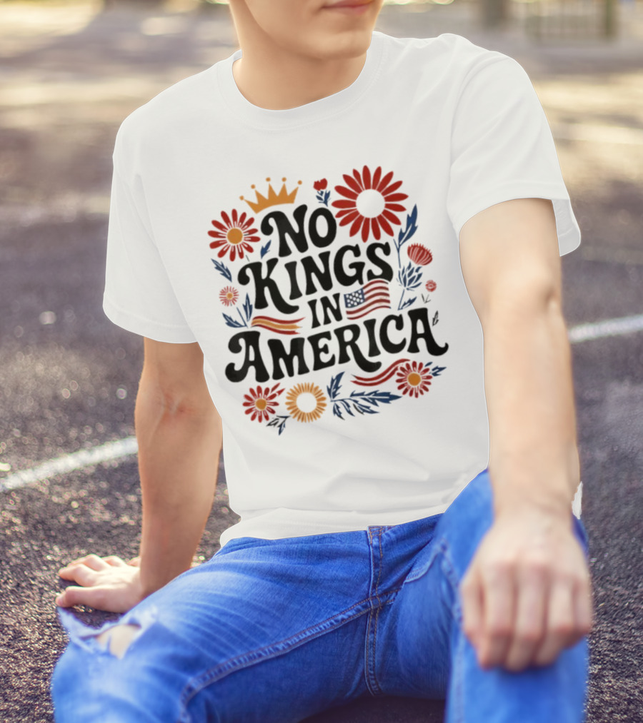 No King In America Floral American Flag 4th Of July No Kings T-Shirt