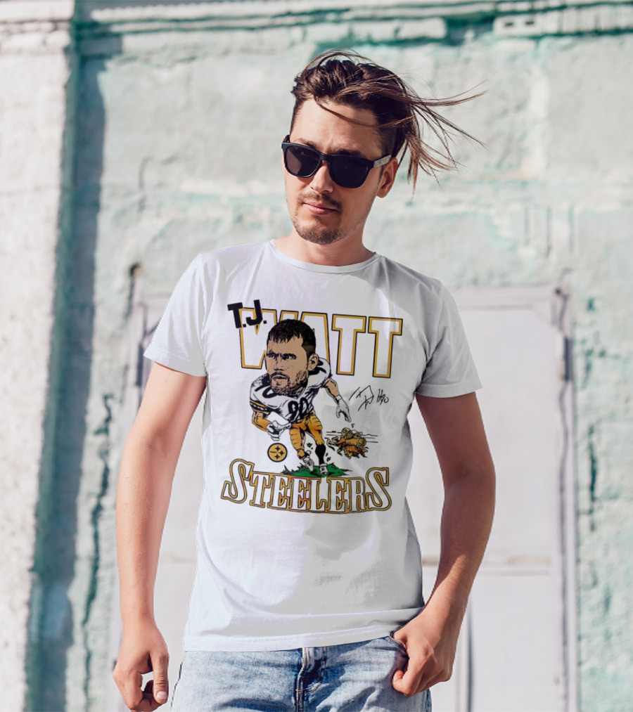 T.J. Watt Steelers Caricature Player Signature Pittsburgh Football T-Shirt