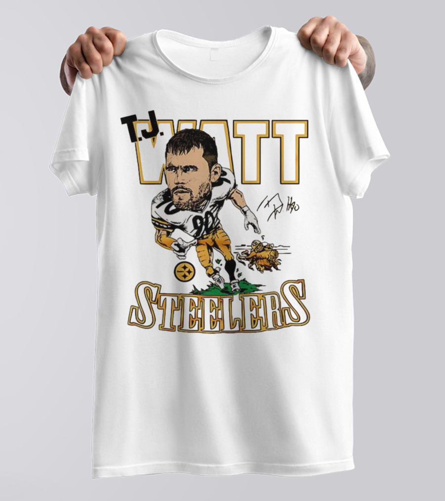 T.J. Watt Steelers Caricature Player Signature Pittsburgh Football T-Shirt