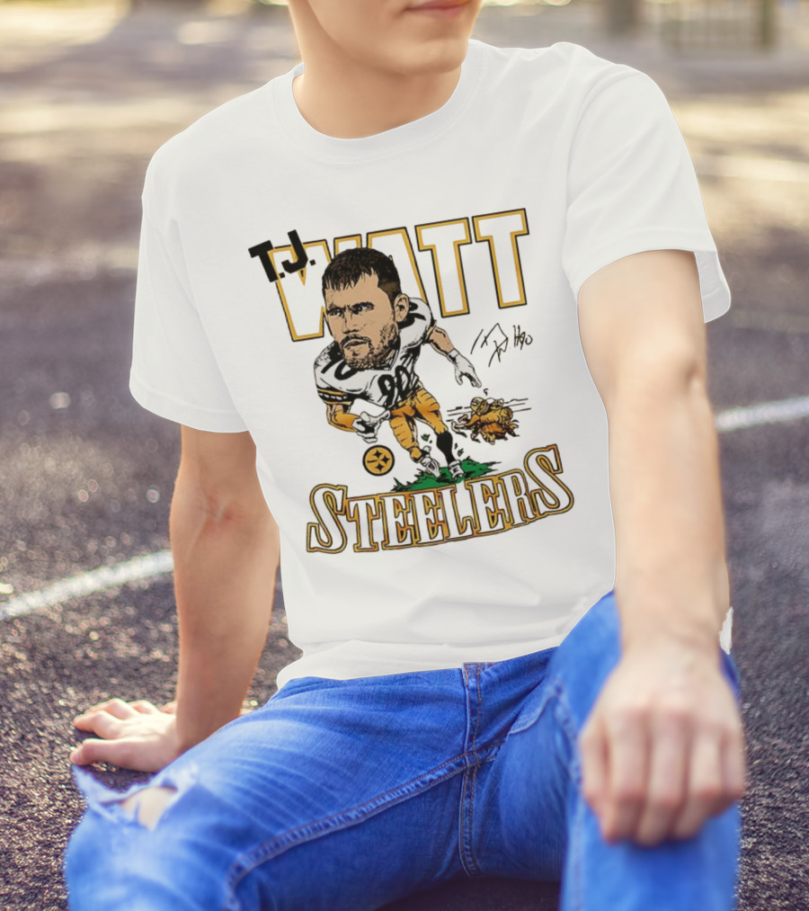 T.J. Watt Steelers Caricature Player Signature Pittsburgh Football T-Shirt