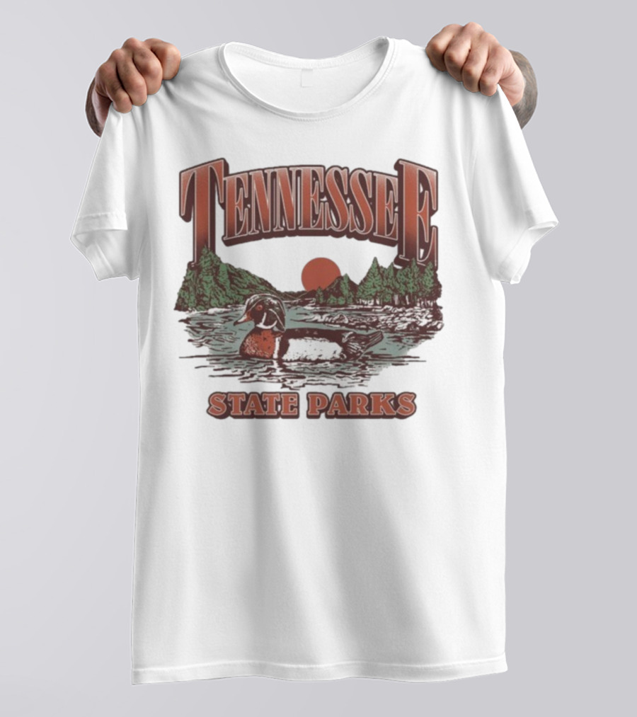 Tennessee State Parks Wood Duck With Scenic Forest And River Scene T-Shirt