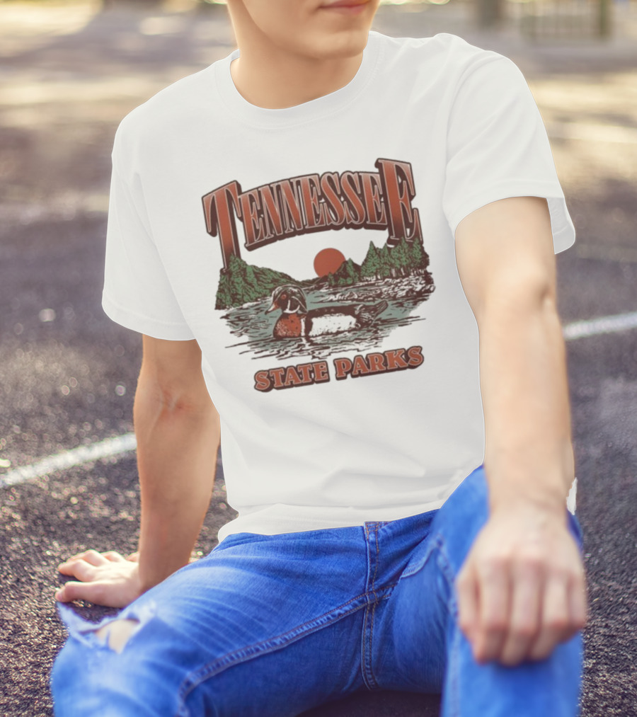 Tennessee State Parks Wood Duck With Scenic Forest And River Scene T-Shirt