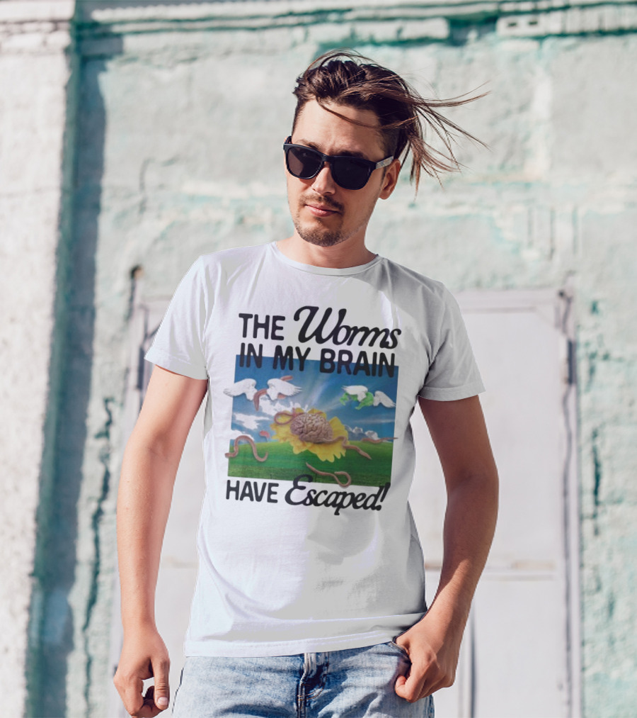 The Worms In My Brain Have Escaped Flying Brain Wings Clouds Sunflower T-Shirt