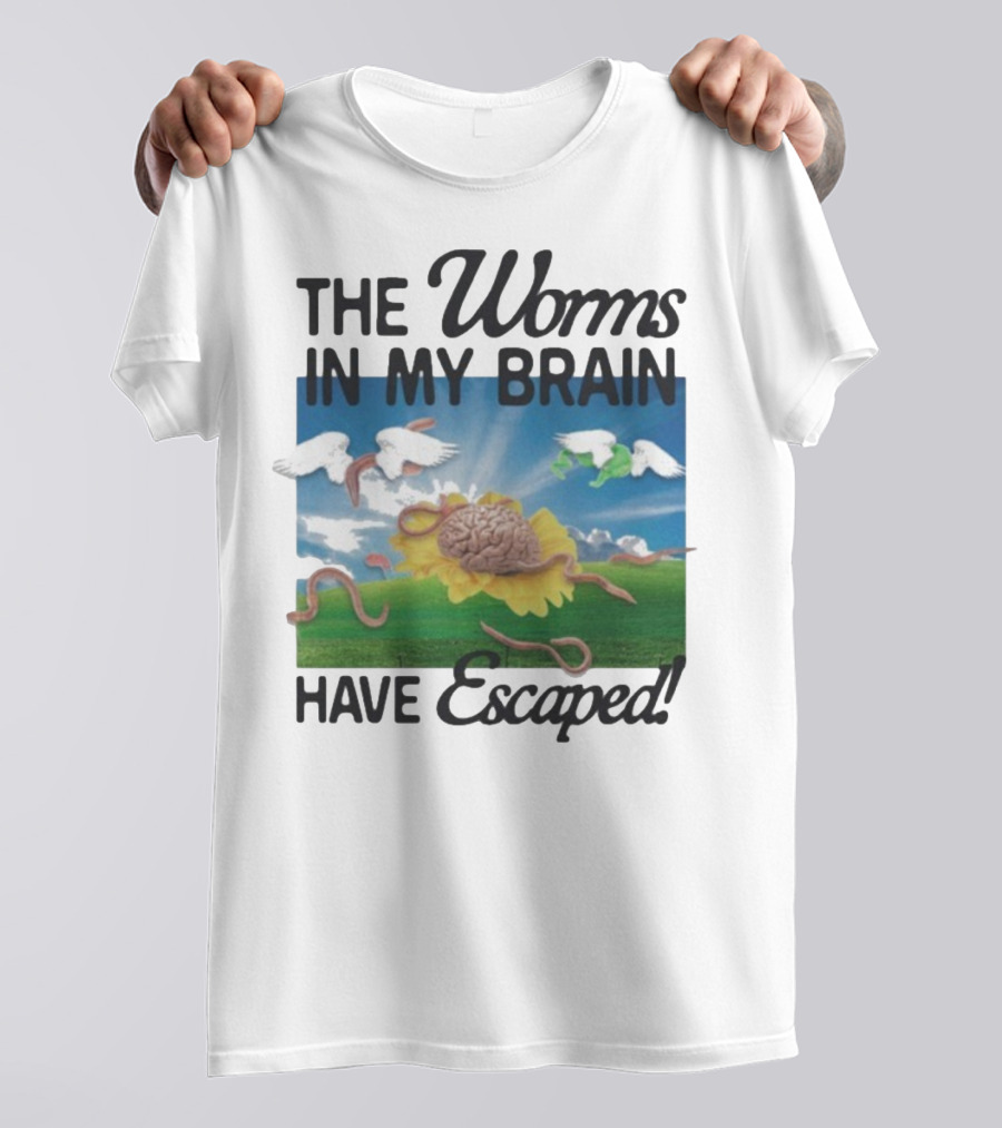 The Worms In My Brain Have Escaped Flying Brain Wings Clouds Sunflower T-Shirt