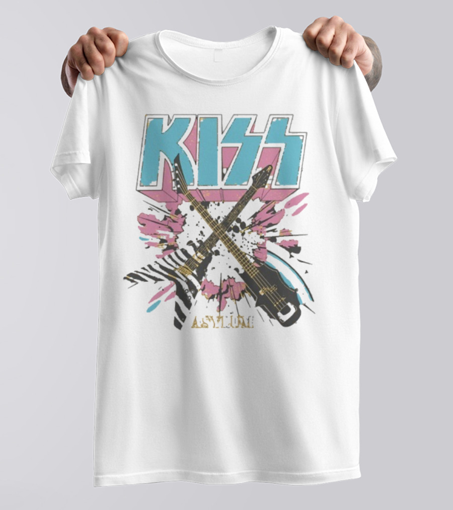 Kiss Asylum Crossed Guitars Burst Design T-Shirt