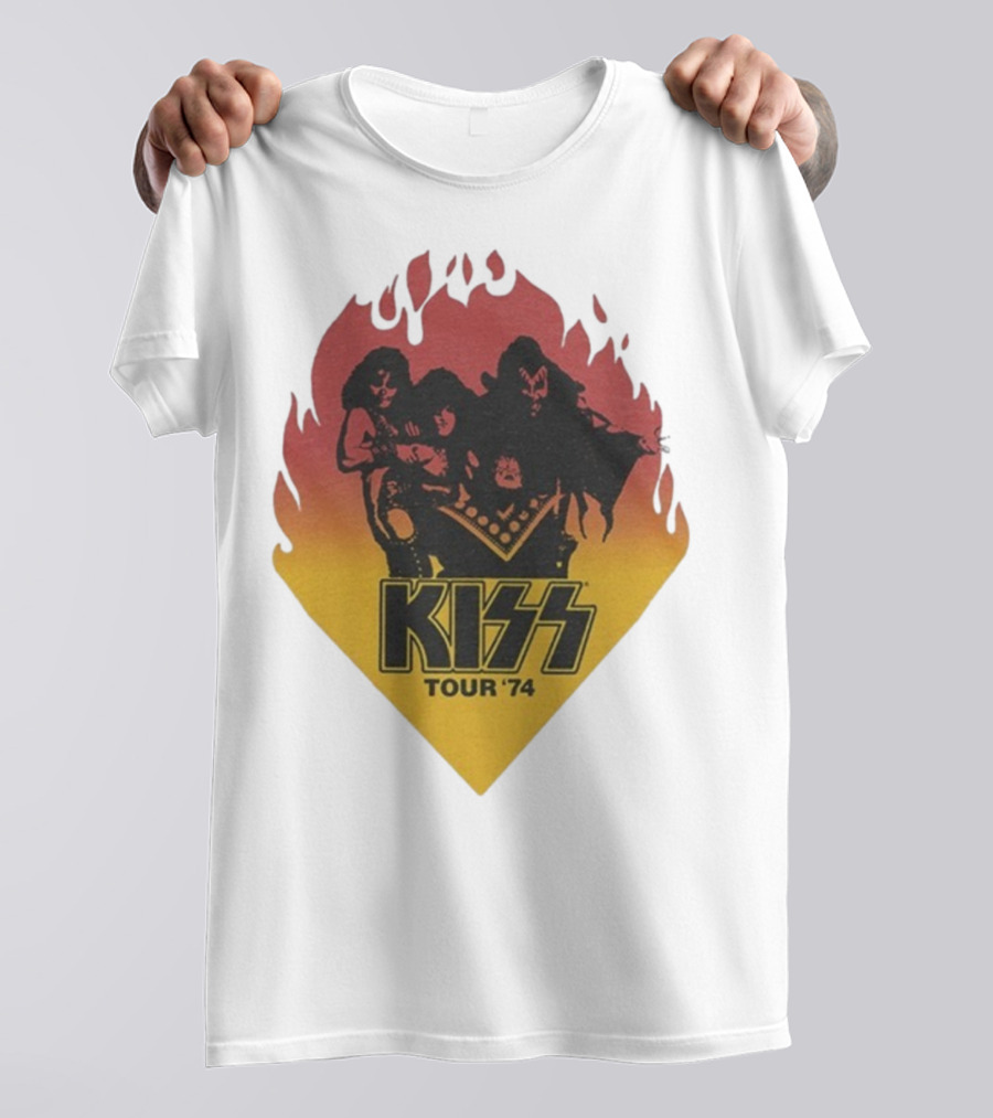 Kiss Tour ’74 Fire Logo Midday Sun Band Members T-Shirt