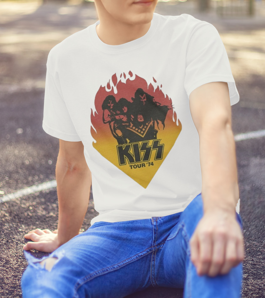 Kiss Tour ’74 Fire Logo Midday Sun Band Members T-Shirt