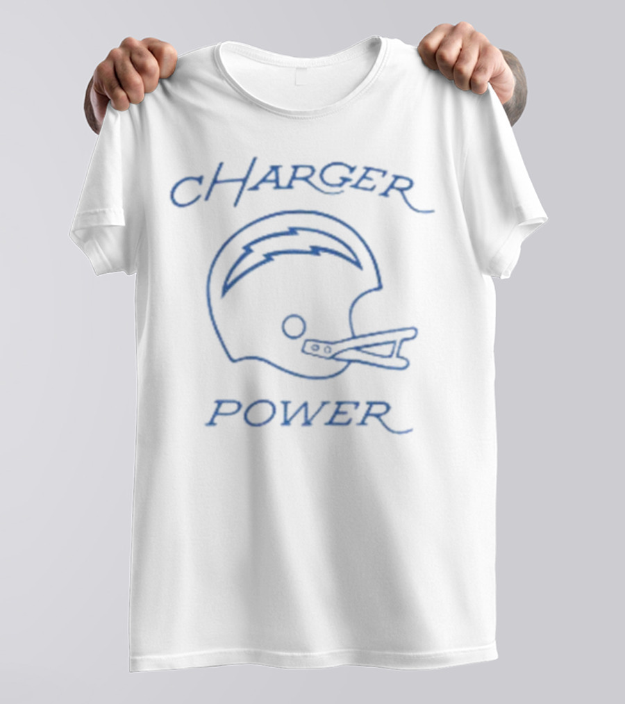 Los Angeles Chargers Helmet With Charger Power Text T-Shirt