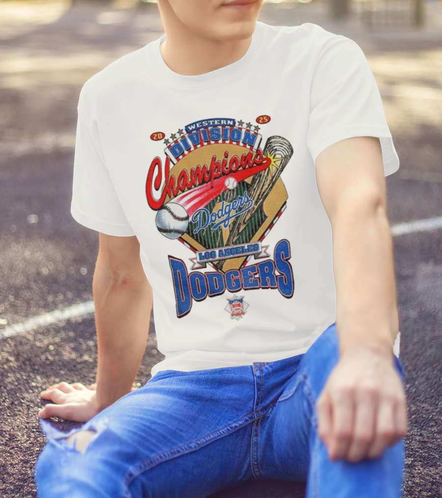 Los Angeles Dodgers 2025 Western Division Champions Baseball Bat And Ball T-Shirt