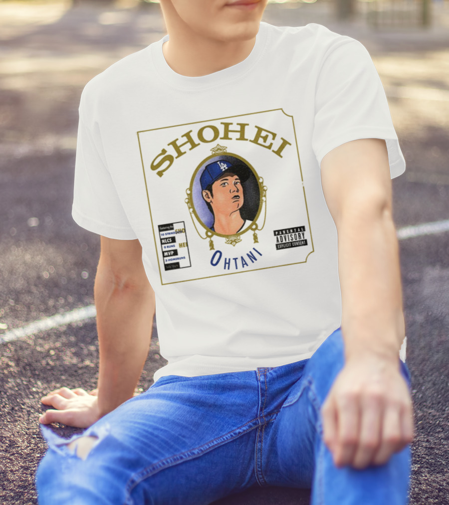 Shohei Ohtani 10 Strike Outs 3 Homeruns MVP Parental Advisory Baseball Player Portrait T-Shirt