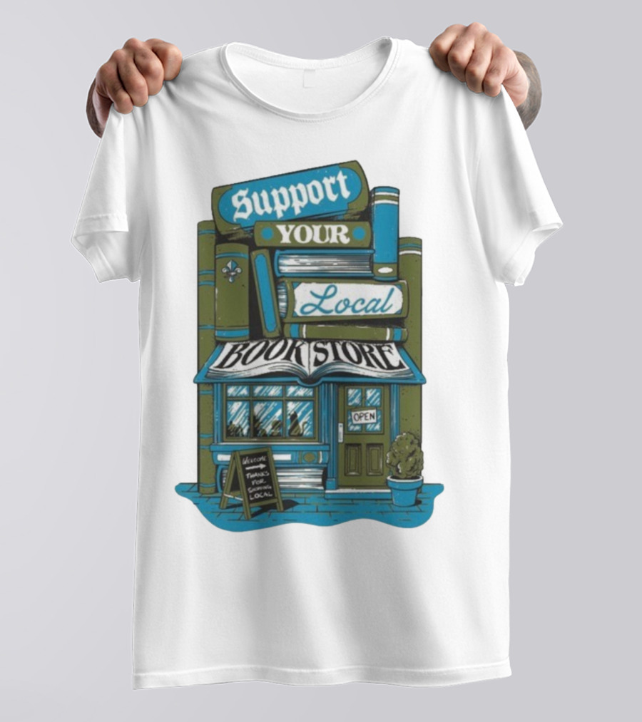 Support Your Local Bookstore Open Vintage Bookshelf Design T-Shirt