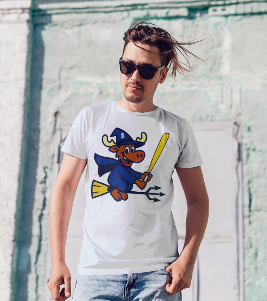 Etsy Moose Witch Seattle Mariners MLB Baseball Cartoon Trident T-Shirt