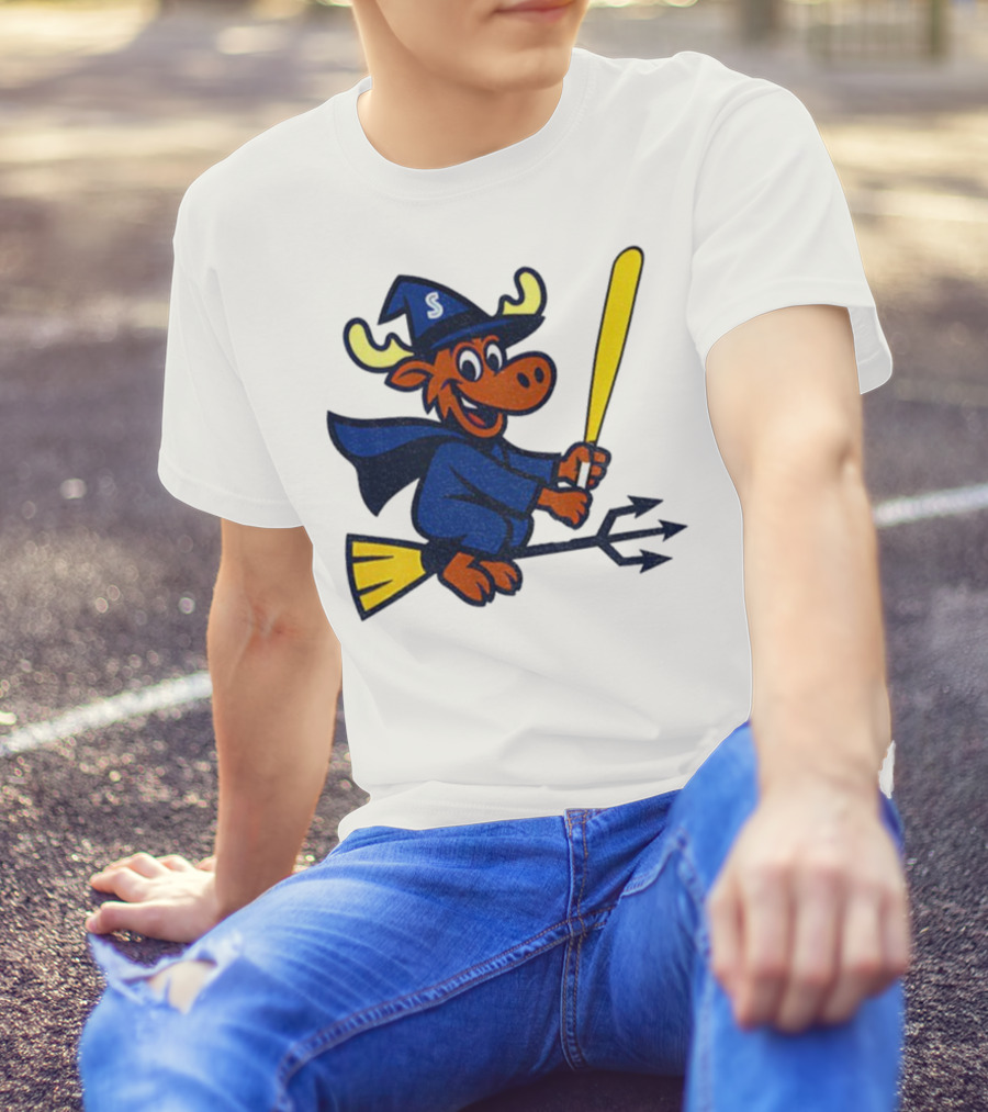 Etsy Moose Witch Seattle Mariners MLB Baseball Cartoon Trident T-Shirt