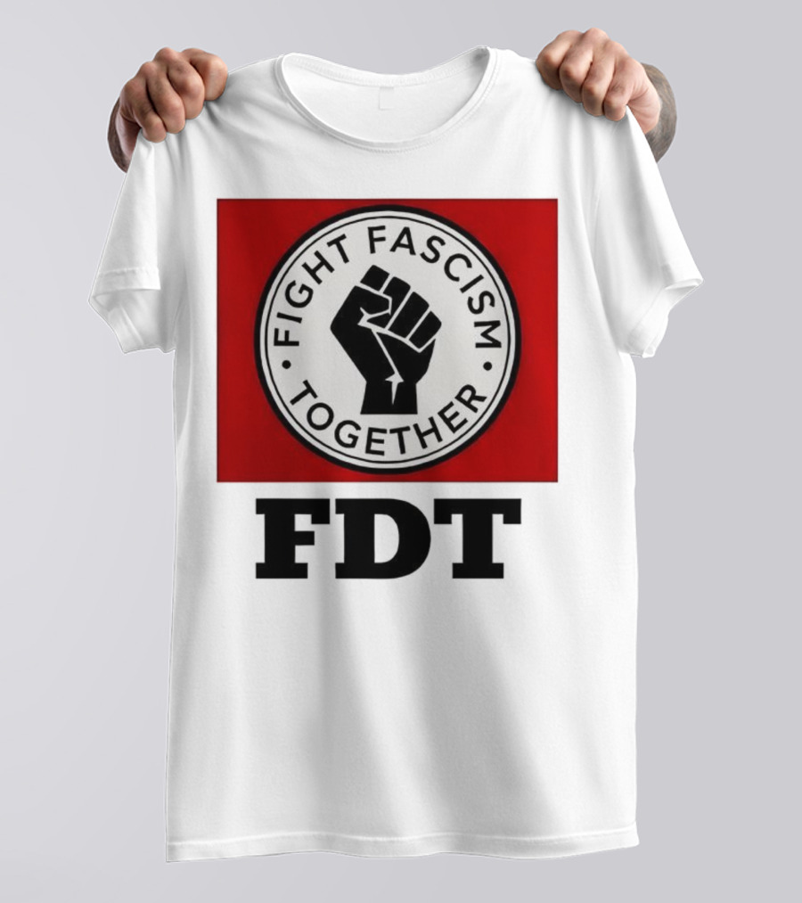Fight Fascism Together Fist Symbol Red Background T-Shirt