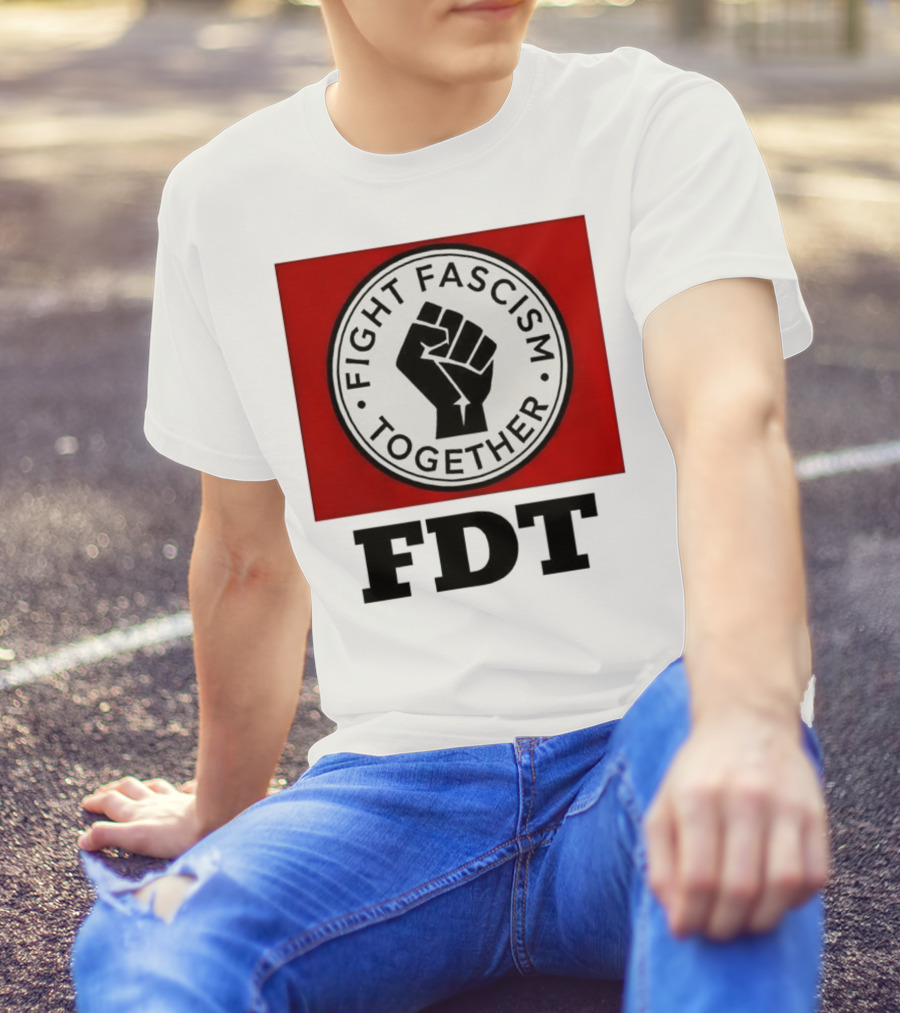 Fight Fascism Together Fist Symbol Red Background T-Shirt