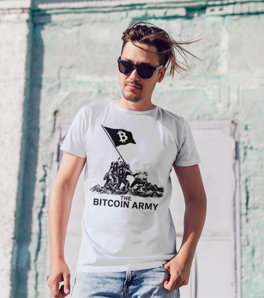 Bitcoin Army Raising The Flag Cryptocurrency Image Iwo Jima T-Shirt