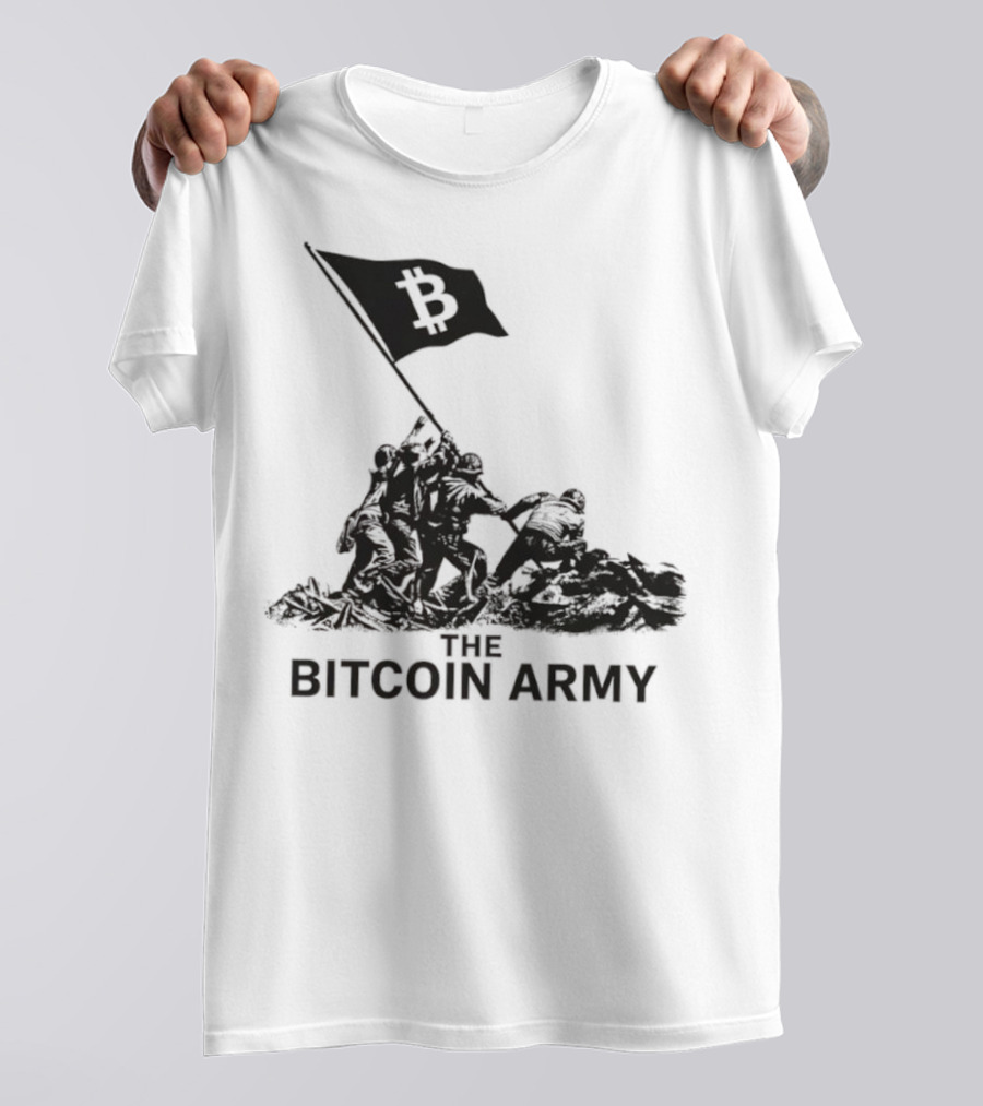 Bitcoin Army Raising The Flag Cryptocurrency Image Iwo Jima T-Shirt